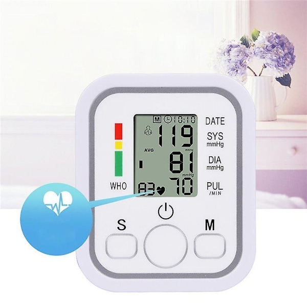 Digitalt Blodtrycksmätare för handleden, USB-uppladdningsbar, Röst, Puls, Blodtrycksmanschett, Bärbar LCD-automatisk pulsmätare, Hemsphygmomanometer