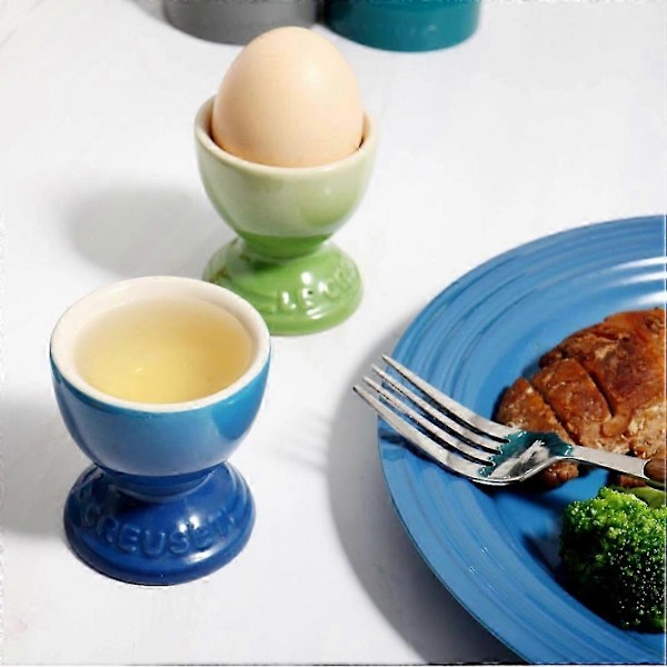 Ensfarget Fargerikt Sett med 6 Eggkopper med Base, Fargerik Eggholder, Frokosttilbehør, Steintøy Servise, Eggstativ 2025th