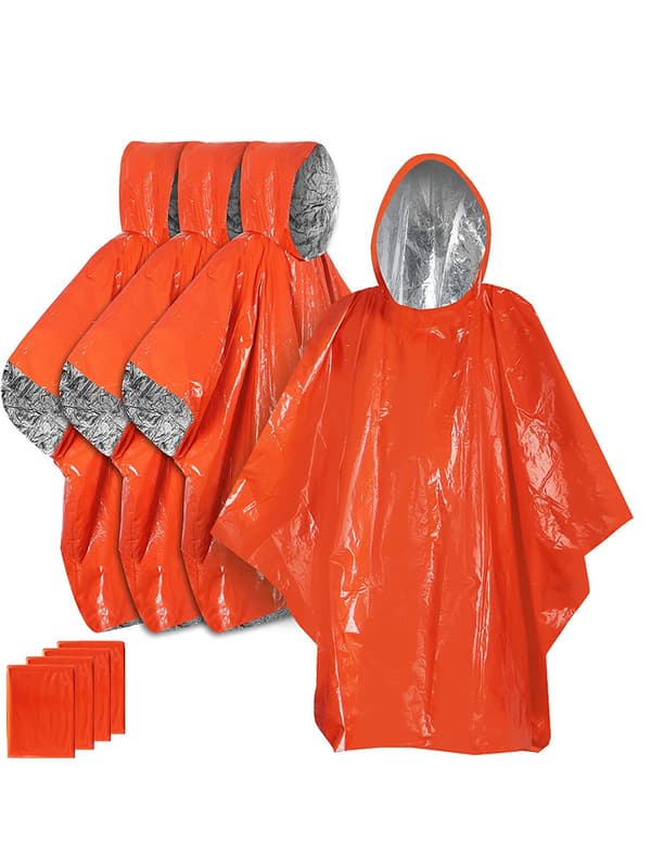 4 stk Nødregnkapper med mylar-teppefôr, oransje