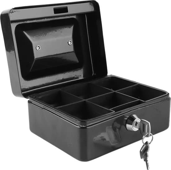 Fireproof safe with lock, metal storage box, key, money, documents, home and car safe.