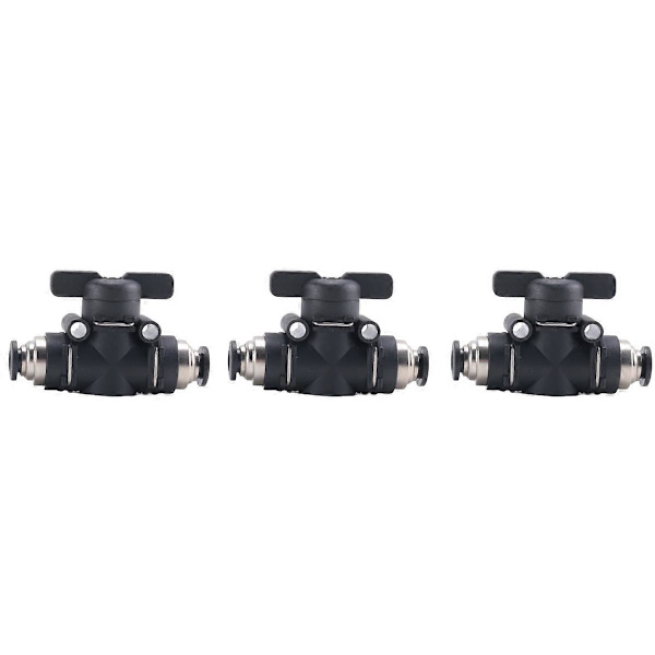 6 mm:n Push Connect -venttiili, palloventtiili, 6 mm:n ilmavirran säätöventtiili, pikaliitinventtiili, putkiliittimet, 3 kpl