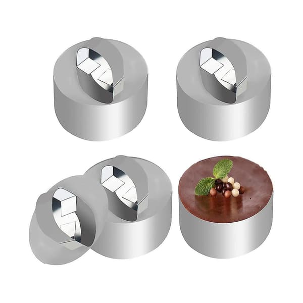 9-pack Kakring, 8 cm Rund Rostfritt Stål Ringform för Matlagning med Tryckplatta, Liten Rund