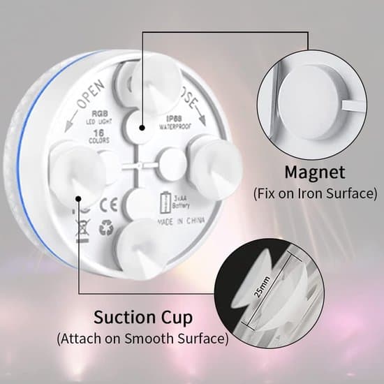 4-pack IP68 Waterproof Submersible RGB LED Lights with RF Remote Control and Suction Cups