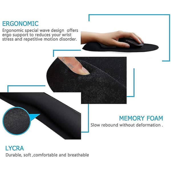 Musematte med minneskum håndleddsstøtte ergonomisk sklisikker musematte håndstøtte musematte kontortilbehør gaming