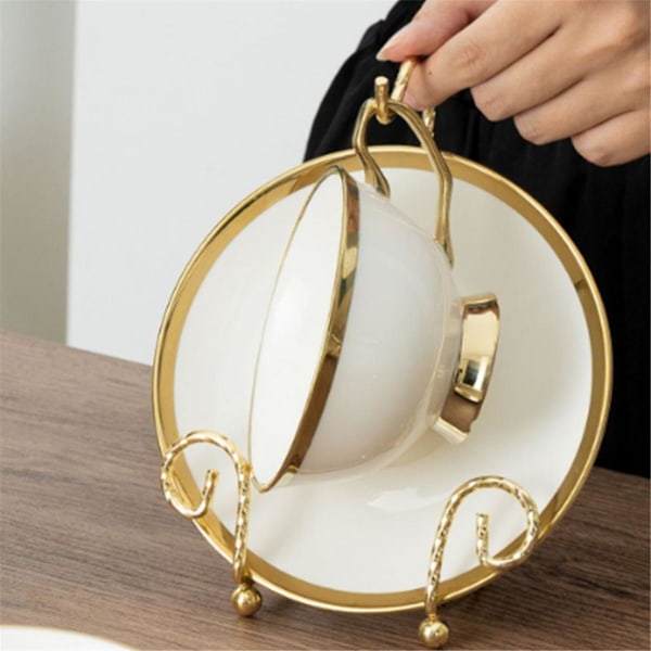 Teekoppshållare i guld, Mugghållare, Teuppsättning Displayställ, Guldmetall Koppsaucer Displayställ