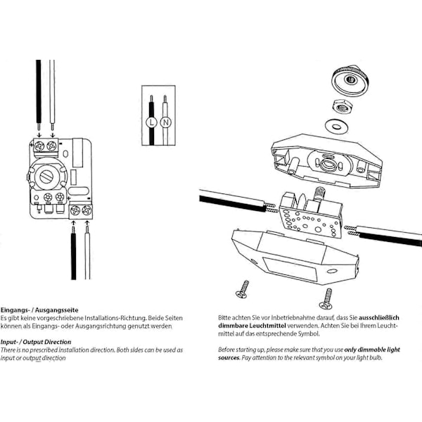 1-60W LED Lysdæmper Dæmpbar (Rotary Dimmer) LED Dæmpbar, On/Off, 220-230V, CE In-Line Switch, Sort