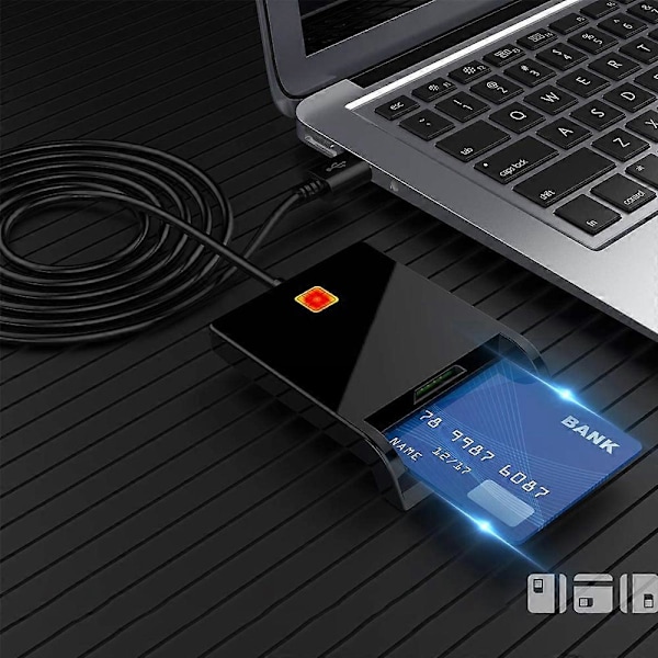 Smart Card Reader DOD Militær USB Common Access CAC, Kompatibel med Windows, Mac OS og Linux