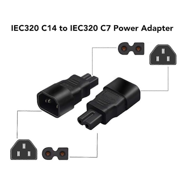 2 stk. IEC320 C14 til IEC320 C7 Strømadapter IEC320 C14 til C7 PDU UPS Forlænger Strømstik Adapter 2.510A 125