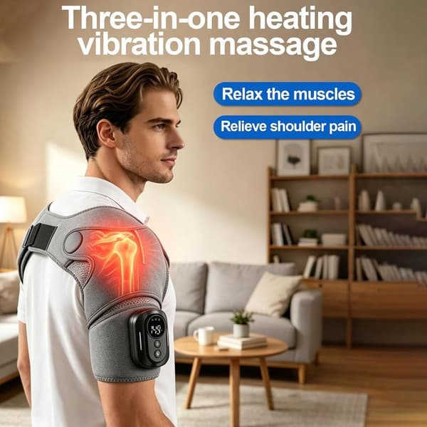 Shoulder Massage and Heat Pad with Triple Function, Adjustable, 5000 mAh, for Long Use, 5 Heat Settings and 5 Vibration Settings