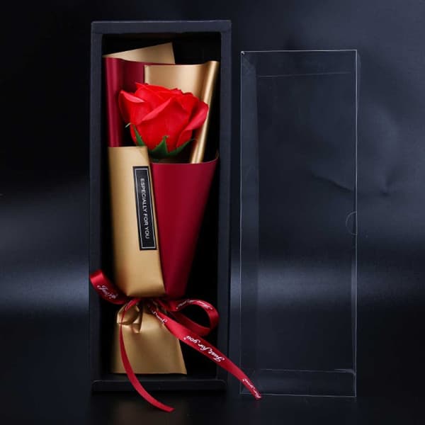 Everlasting Rose in Gift Packaging - Artificial Rose in Red Bouquet