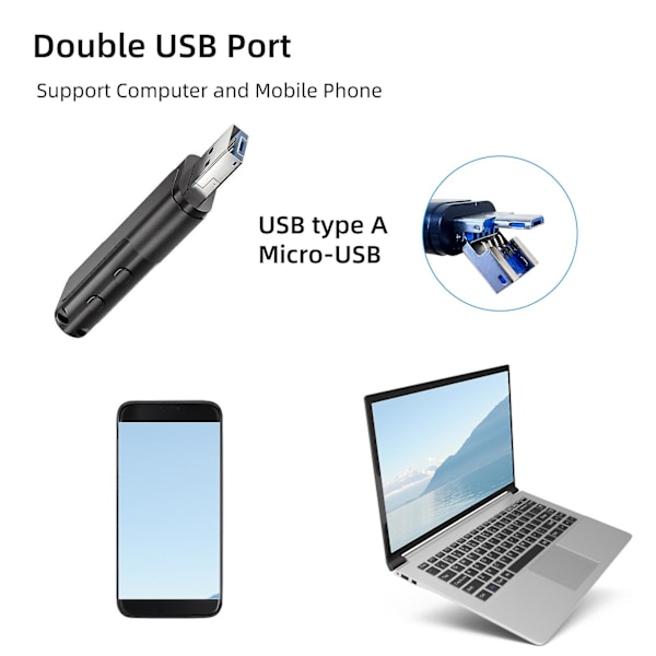 Digitaalinen äänen tallennin U-levy Flash-asema Ääni Ääni Aktivoitu Diktafonin Tallennuslaite Ammattimainen 32 Gt:n Tallennuskortti USB- ja Micro USB -liitännällä