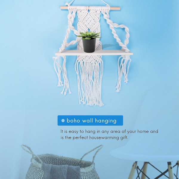 Boho Macrame Væghængt Hylde Håndlavet Vævet Kvaster Gobelin Rack Træ Flydende Opbevarings Hænger Fo