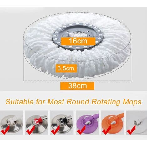 3 stk. mikrofiber moppehoveder, runde udskiftningsmoppehoveder, 360° roterende moppehoveder til 360° roterende mopper (diameter 16 cm)