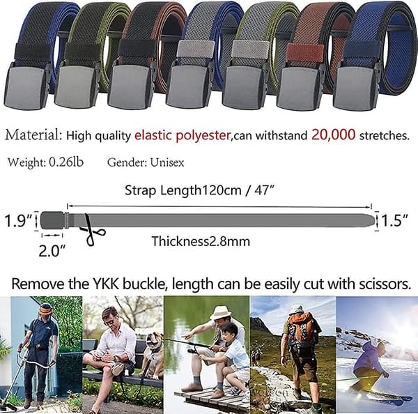 Elastiska bälten män kvinnor stretch canvas bälte hållbart plastspänne för arbete resor sport