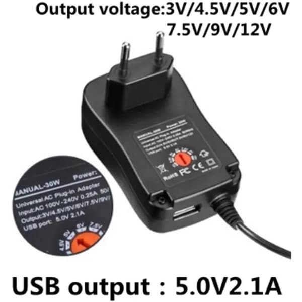 3V-12V 2.1A AC/DC Justerbar Strømadapter Universal Oplader til LED CCTV Pære Strip