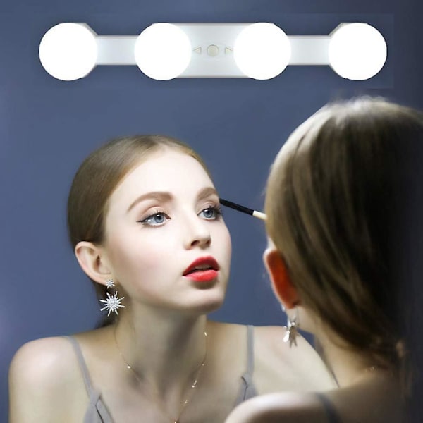LED Makeup Lys, trådløs Bærbar Genopladelig Spejl Kosmetisk Lampe Kit, 4 Pærer Vanity Lysstyrke Justerbar Farvetemperatur (intet Spejl)