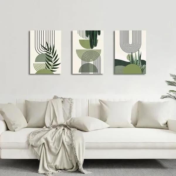 Indrammet billede - Boho - Grøn - Plantemotiv - Sæt med 3 stk. 90 x 40 cm