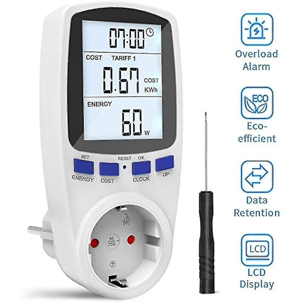 Gafild Energiankulutusmittari, Digitaalinen Energiankulutusmittari Sähkömittari Suurella LCD-näytöllä ja Sähköllä