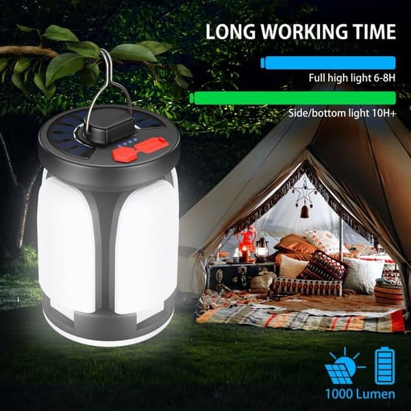 Campinglampe - 3600mAh - 60 LED, 6 Moduser - 360° Sammenleggbare Paneler - IP67 Vanntett