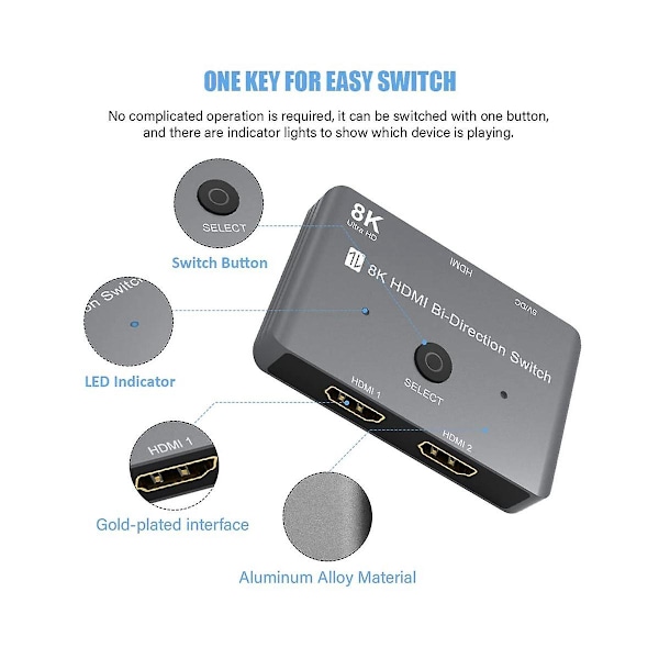 8k Uhd -kompatibel Switch 2 Inn 1 Ut/1 Inn 2 Ut Toveis Høyhastighets 48gbps Switch Støtter 8