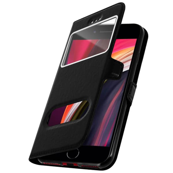 iPhone 7 / 8 / SE Cover Dobbelt Vindue Video Stand Sort