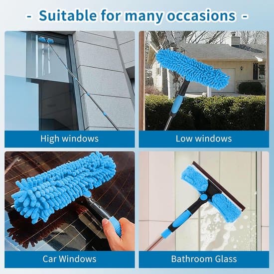 Telescopic Window Cleaner, Window Squeegee, Window Cleaning Kit, Long-Handled Window Cleaning Equipment (Blue)