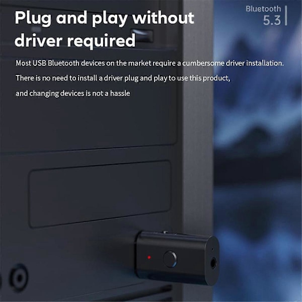 Bluetooth 5.3 Sender Modtager, 3.5mm Aux Trådløs USB Adapter, Indbygget Mikrofon, Musik Streaming, H