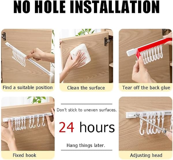 Multifunctional Drawer Hooks, Kitchen Hooks No Drilling Under Cabinet, Used for Hanging Cutlery, Bathroom, Bedroom, Office Wall/Door Frames.