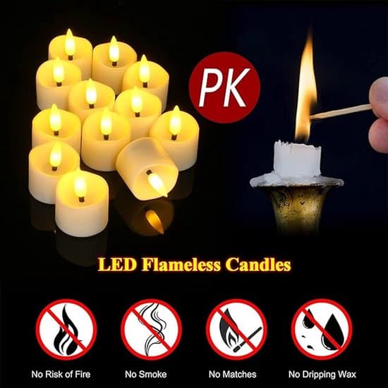 12 Rechargeable, Bright/Warm Flickering Flameless LED Tea Lights, (1 × 10-Key Remote Control + 2 × Charging Cables for 6 Lights Per Cable)