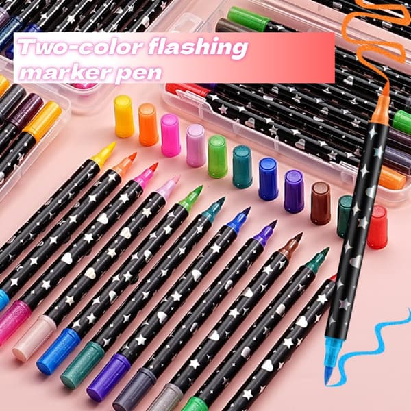 48 stk. Dobbeltsidede Glitter Farveblyanter 96 Farver Akryl Malepenne