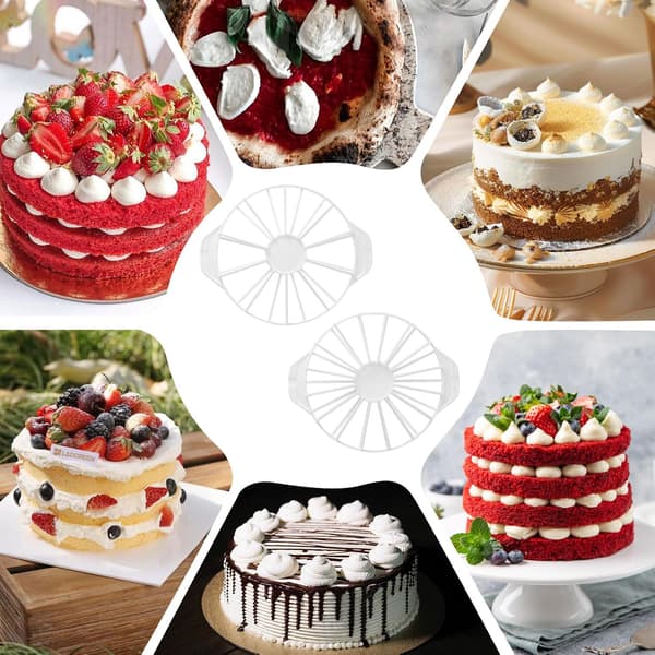 2-piece round plastic cake divider and cutter for 10/12/14/16 slices - reusable kitchen tool (white)