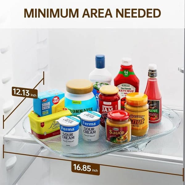Lazy Susan Rotating Refrigerator Organizer with Non-Slip Mat - Storage Bins and Spice Holder - Practical Refrigerator Turntable