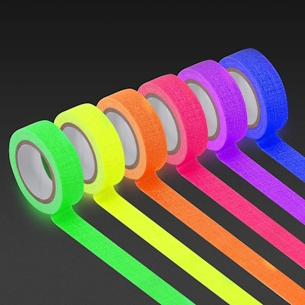 6 stk. UV Sortlys Reaktiv Fluorescerende Klud Neon Gaffatape 1,5 mm x 5 m