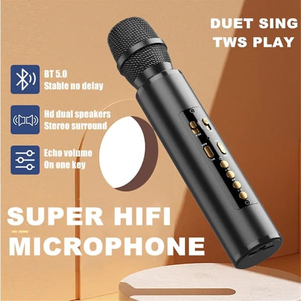Tws Trådløs Med Bluetooth Højttaler Hjemmefest Performance Sangmikrofon Til Børn - Guld