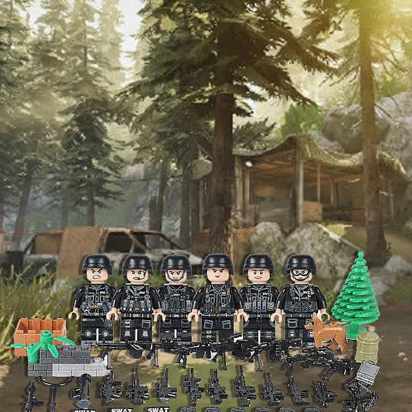 6 st Armé Squad War II Anpassad Soldat Minifigur Set Multi-utrustning Byggsten Krig Leksak