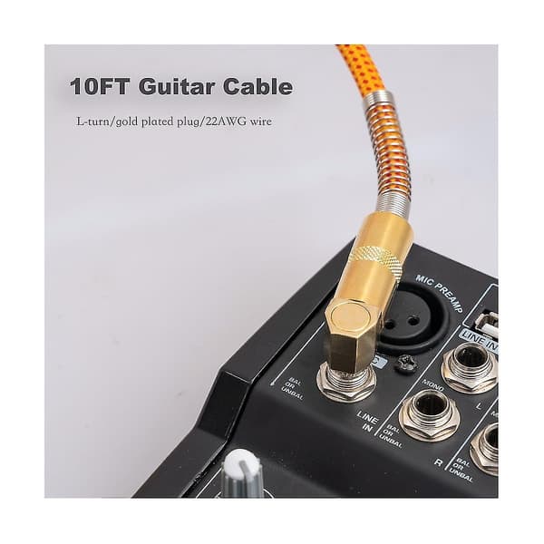 Gitarrkabel 10ft, Elgitarr Basförstärkarkabel 1/4 Tum Rak till Vinkel, Guldpläterad 6.35mm Kabel