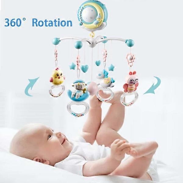 Babymobil med hängande roterande leksaker, med speldosa och projektorfunktion, timerfjärrkontroll, perfekt present för babysömn - Blå 2025:e