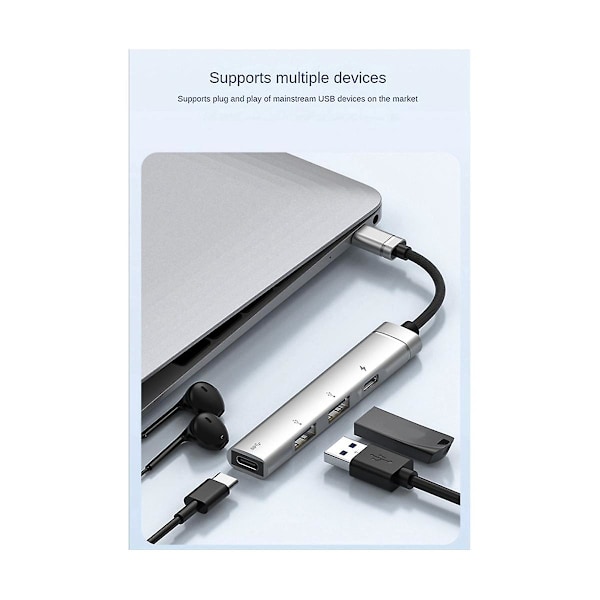 Android-matkapuhelimelle, tietokoneelle, tabletille, kannettava PD-latauskeskitin Type-c Usb C -laajennustelakka, hopea