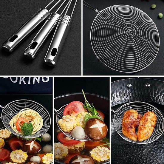 Slotted Spoon - Stainless Steel - Non-stick - 34cm - Professional Slotted Spoon - With Handle, High Temperature Resistant - Silver