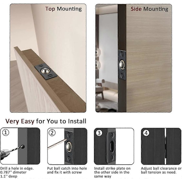 Skabsdør Kuglelås Hardware, Rustfrit Stål Lås Justerbar med Slagplade, Sort Finish 2 Pak, HBC100-BK-P2