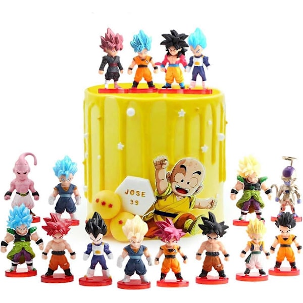 16 stk. kagepynt til Dragon Ball, Dragon Ball Z temafestartikler, børnefødselsdagskagedekoration