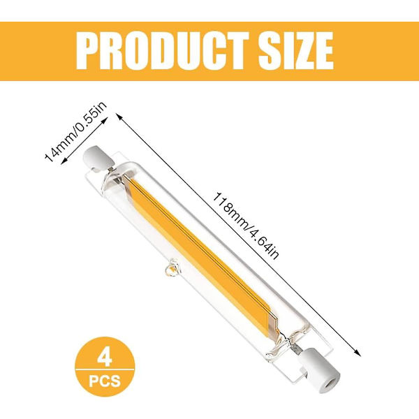 4 st R7s LED-lampa 118 mm, 10 W R7s 118 mm LED Cob-ljus, dimbar varmvit 3000k