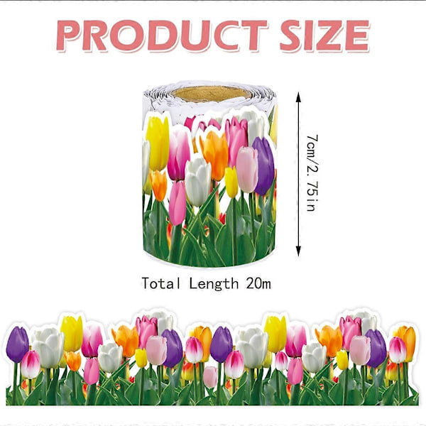 1 Rull Tulipan Blomsterkant 20m Floral Oppslagstavlekant for Skole Klasserom Tavle Krittavle