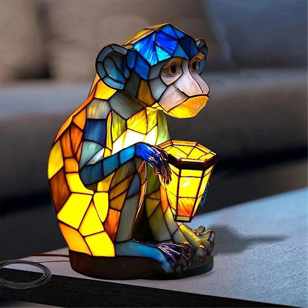 Dyrebordslampe, Apelampe Nattbordslampe med USB-porter, Nattbordslampe for Stue Soverom