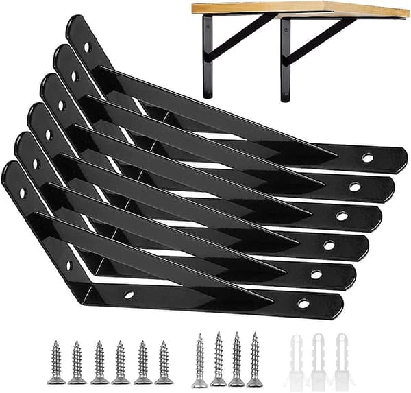 Väggkonsol, 6-pack hyllkonsol, fasta konsoler, 15 x 9,5 cm, svart