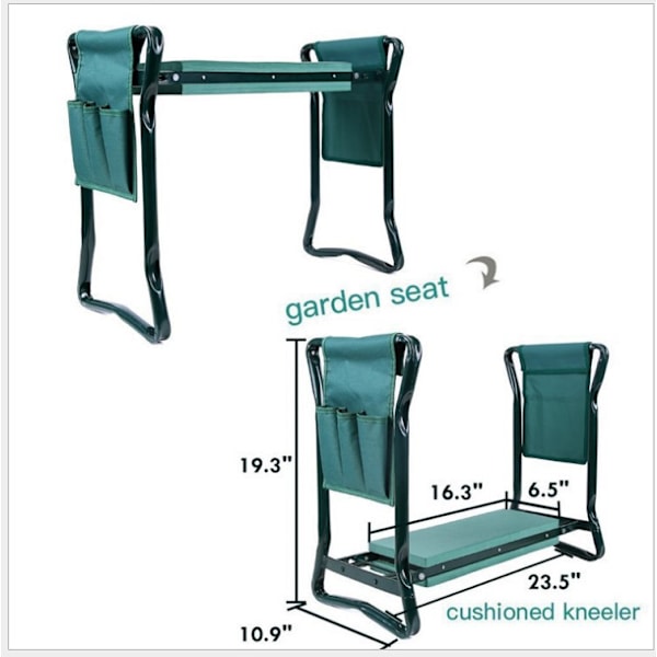 Foldbar hagekrakk for sittende og kneling Hageknekrakk - 60 cm x 27 cm x 50 cm, grønn, 1 stk