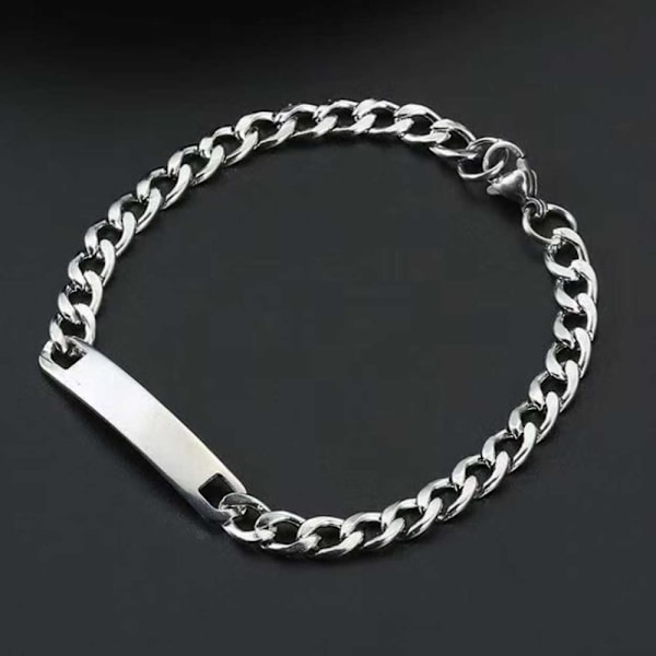 Kedja Armband Länk med ID Bricka Stål Silver