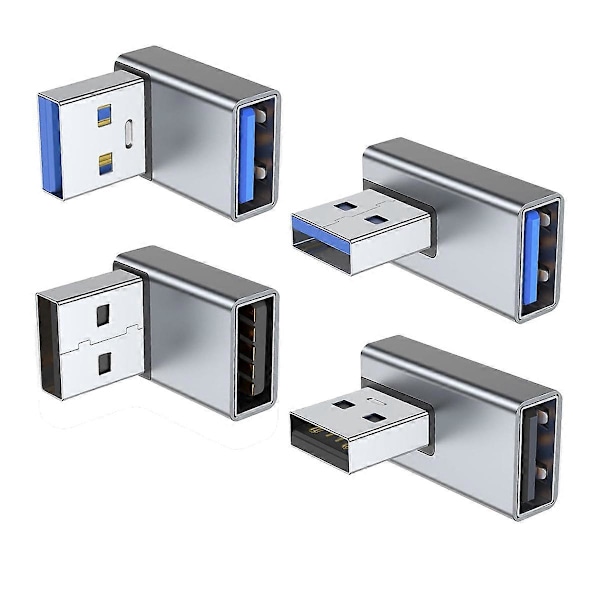 4 KPL USB 3.0 -sovitin, ylös- ja alaspäin kulma, vasen ja oikea kulma USB A uros - naarasmuunnin jatko