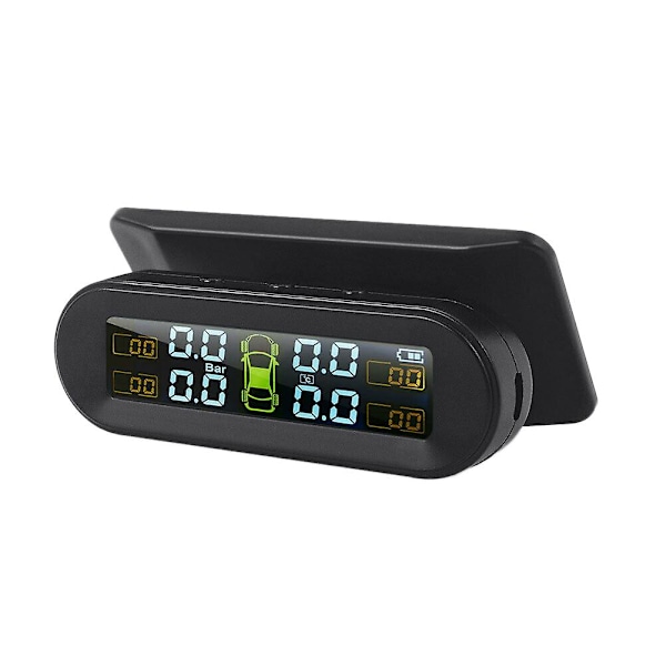 Solcellsdriven Trådlös USB TPMS Däcktrycksövervakningssystem HD LCD-Skärm 4 Externa Sensorer Däcktryck