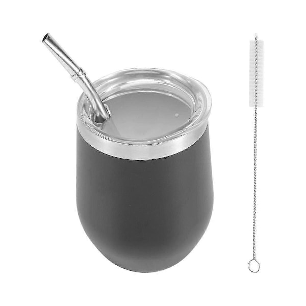 Dubbelväggig Yerba Mate-teset i rostfritt stål, vatten Mate-tekopp med lock, sked, sugrör, Bombilla Fil